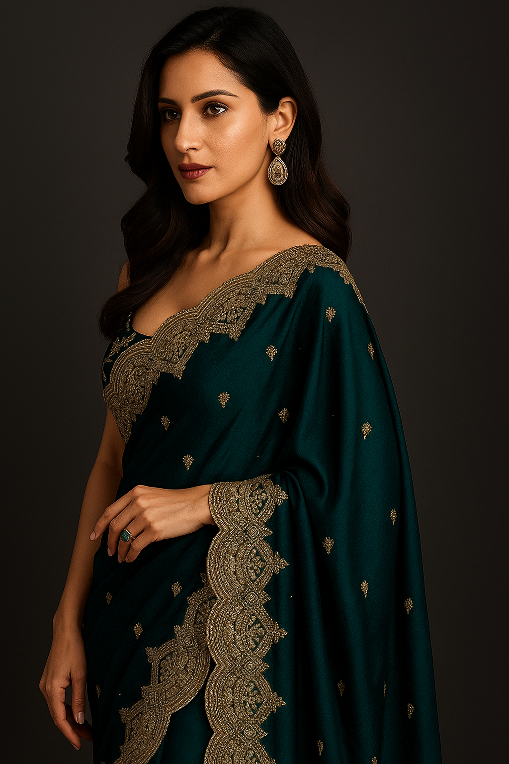 Elegant Green Organza Saree with Embroidered Border & Sequin Detailing | Designer Saree with Unstitched Blouse Piece