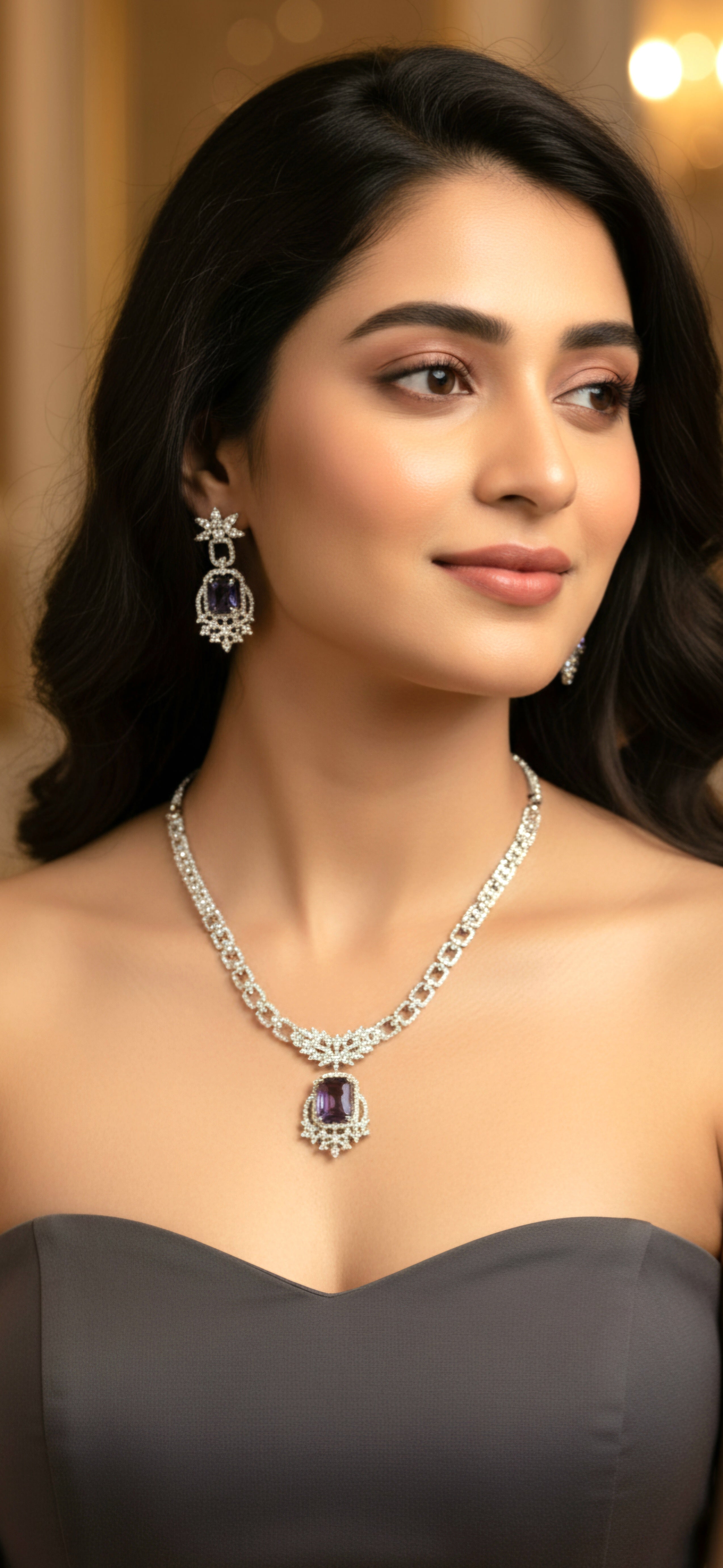 Luxury Spark Amethyst Accent Necklace Set for Elegant Evenings