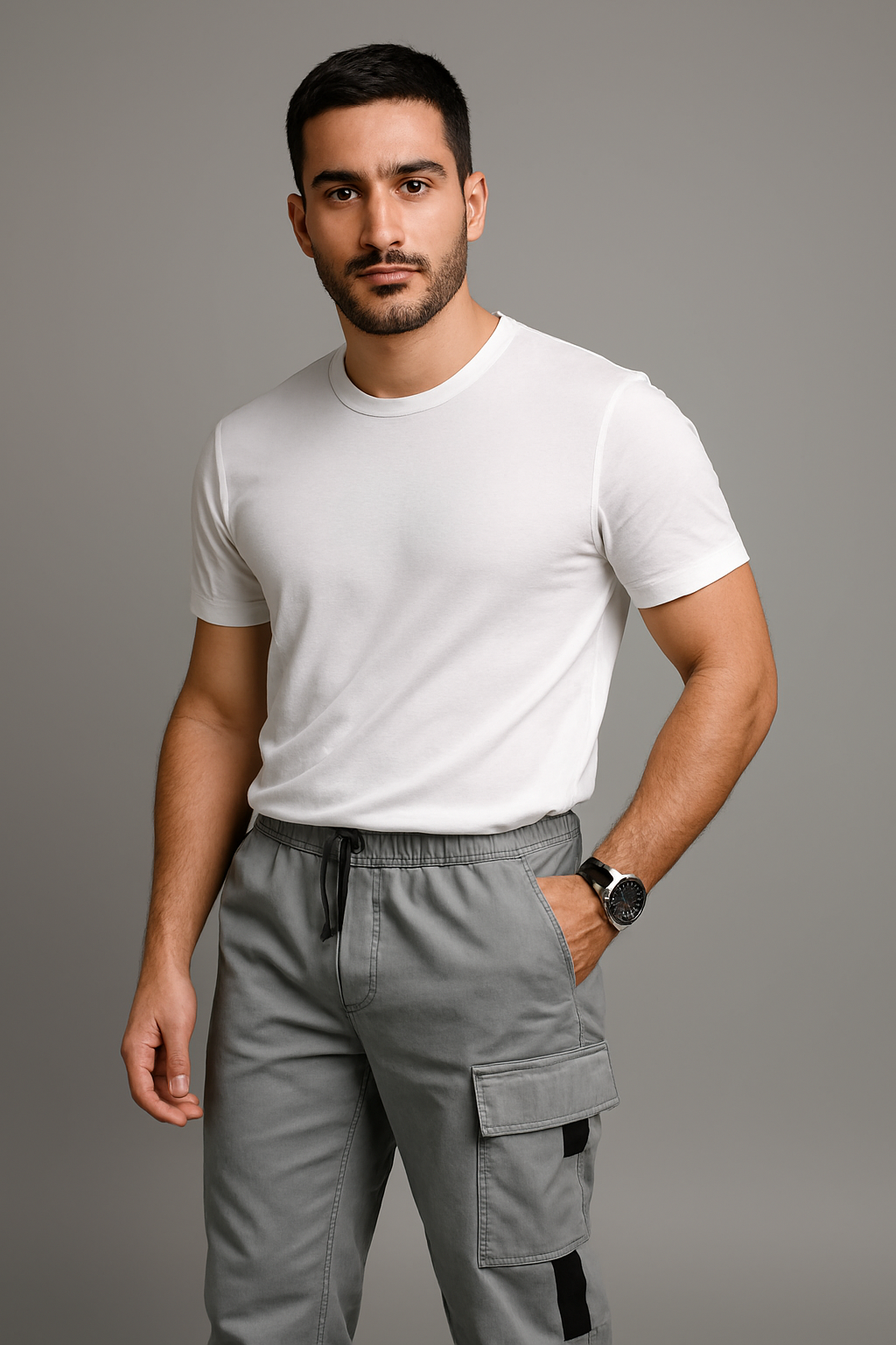 Men’s Grey Cargo Track Pants with Utility Pockets