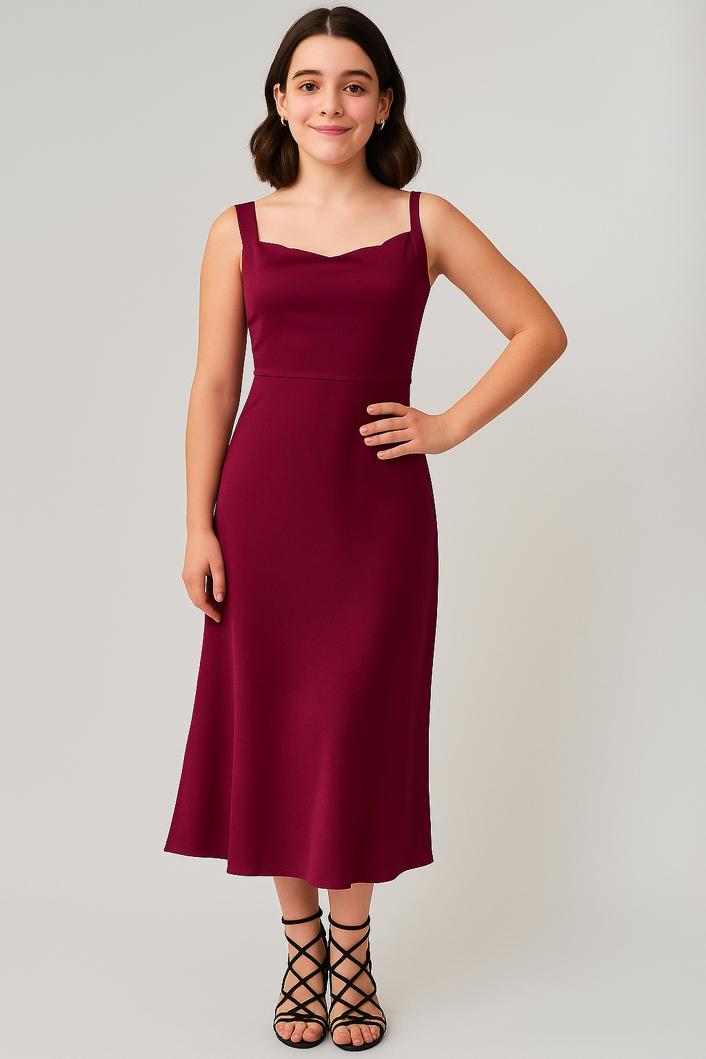 Magenta Satin Silk Maxi Dress with Cowl Neck