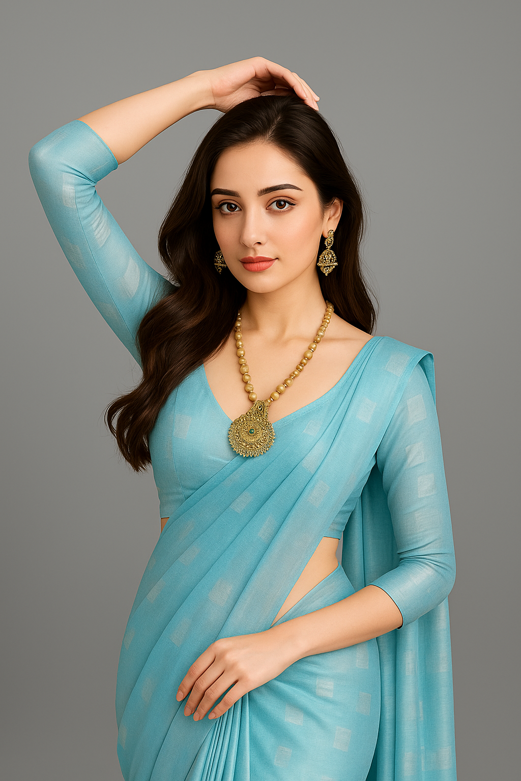 Arani Pattu Cotton Linen Silk Saree with Blouse Piece – Aqua