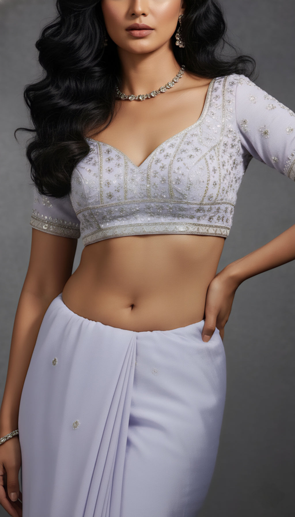 Graceful Sky Blue Tissue Saree with Handcrafted Sequin Detailing