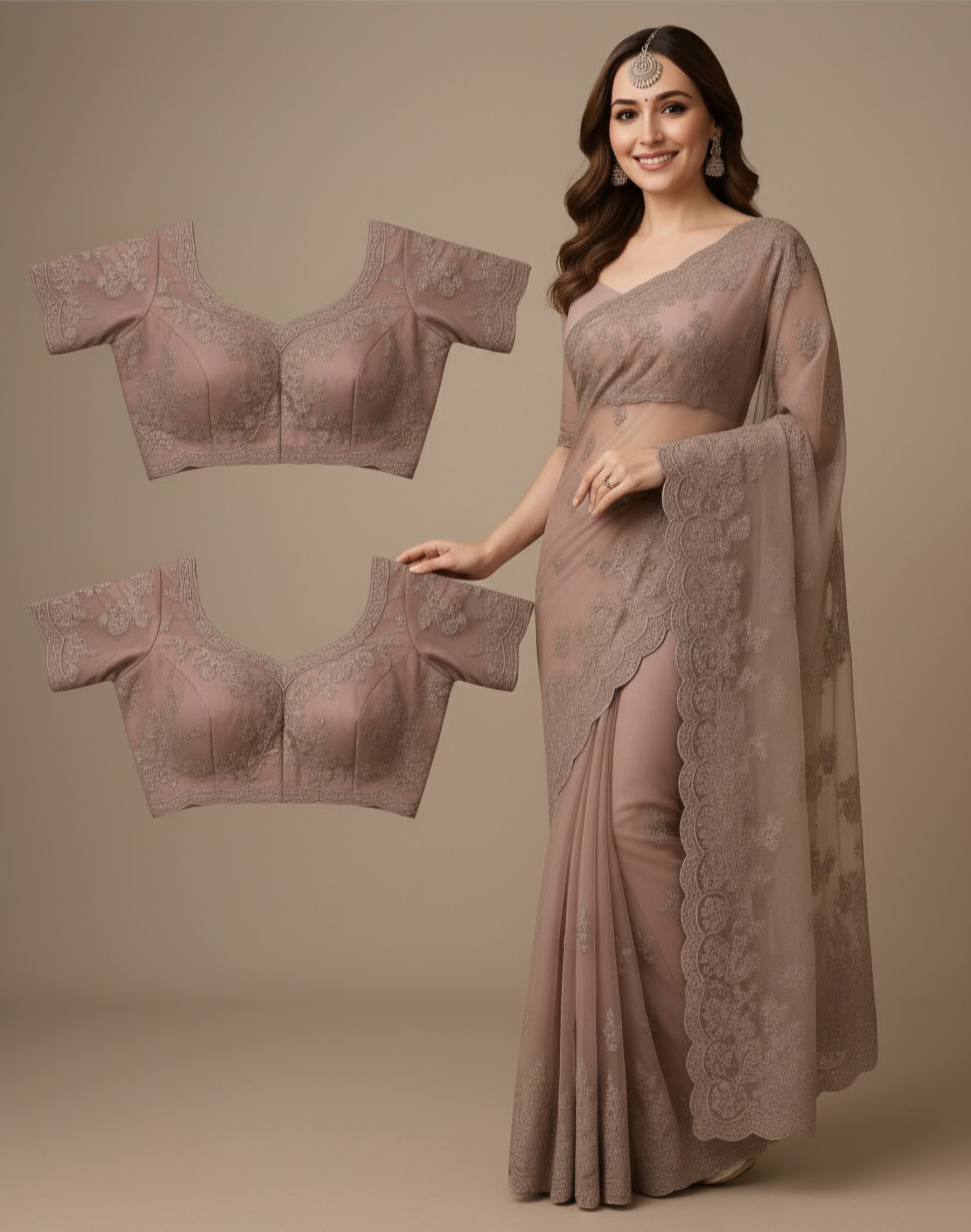 Premium Net Saree in Pink with Intricate Floral Embroidery
