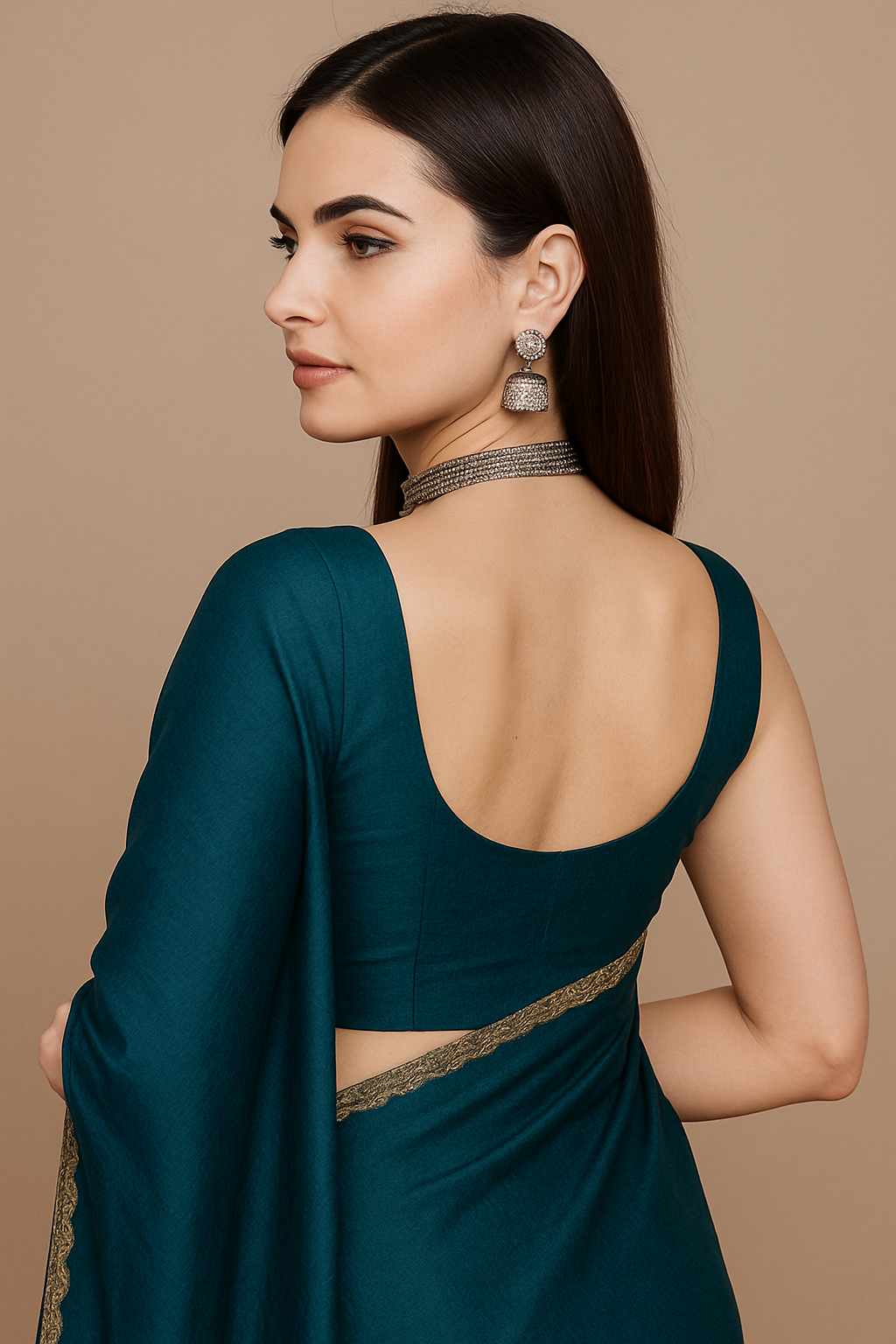 Elegant Teal Saree with Golden Border – Stylish Party & Wedding Wear for Women