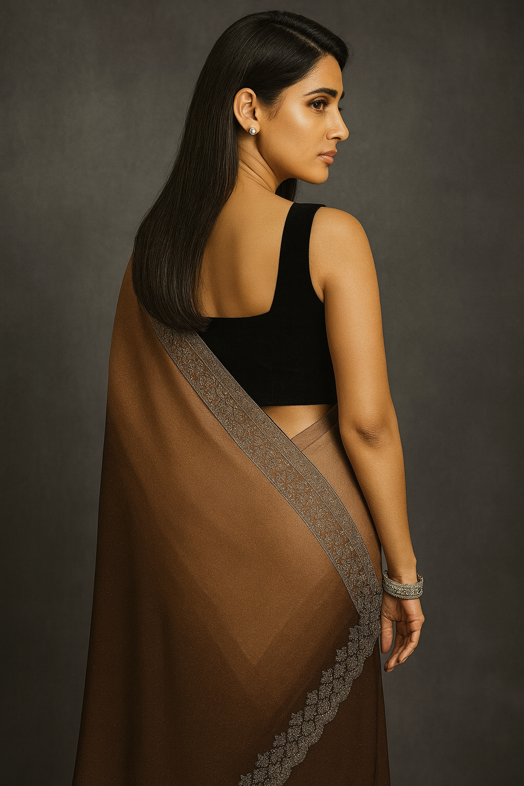 Elegant Chinon Embellished Two-Tone Saree with Matching Blouse