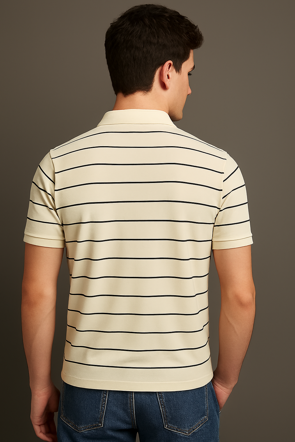Men’s Striped Beige & Dew Polo T-Shirt – Cotton Comfort, Classic Style