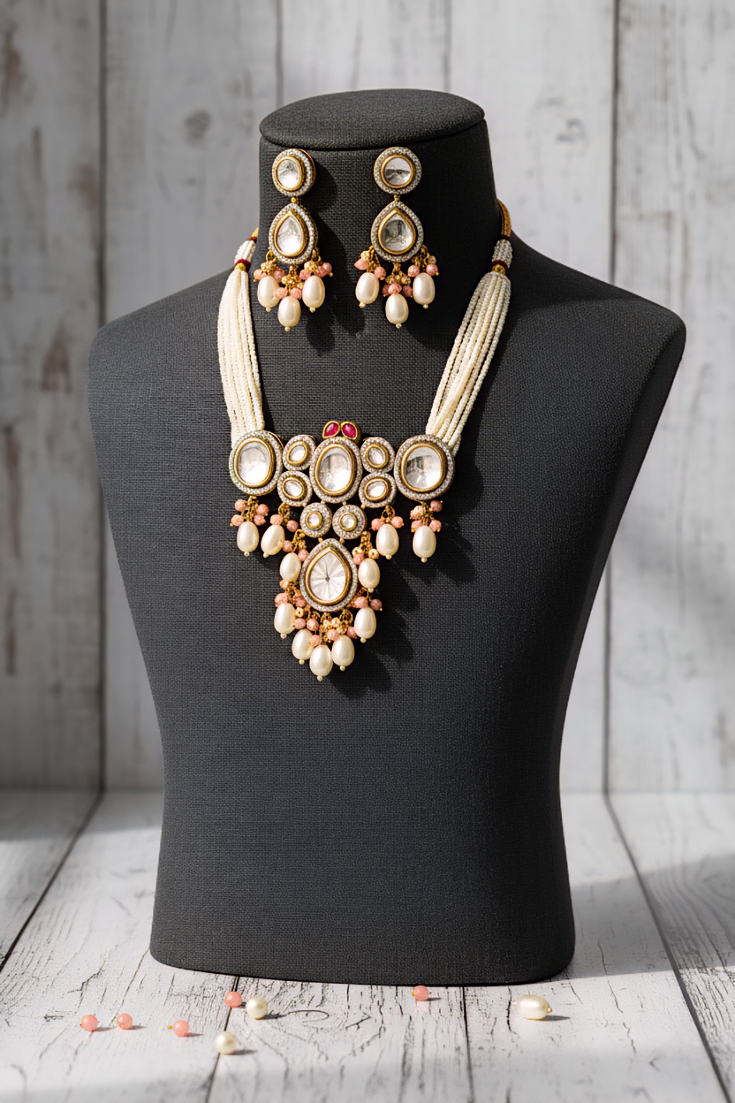 Handcrafted Polki and AD Choker Necklace Set for Women – Gold Finish with Stud Earring