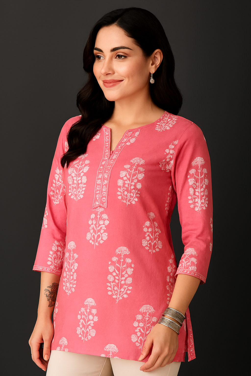 Elegant pink straight Pure Cotton kurti
