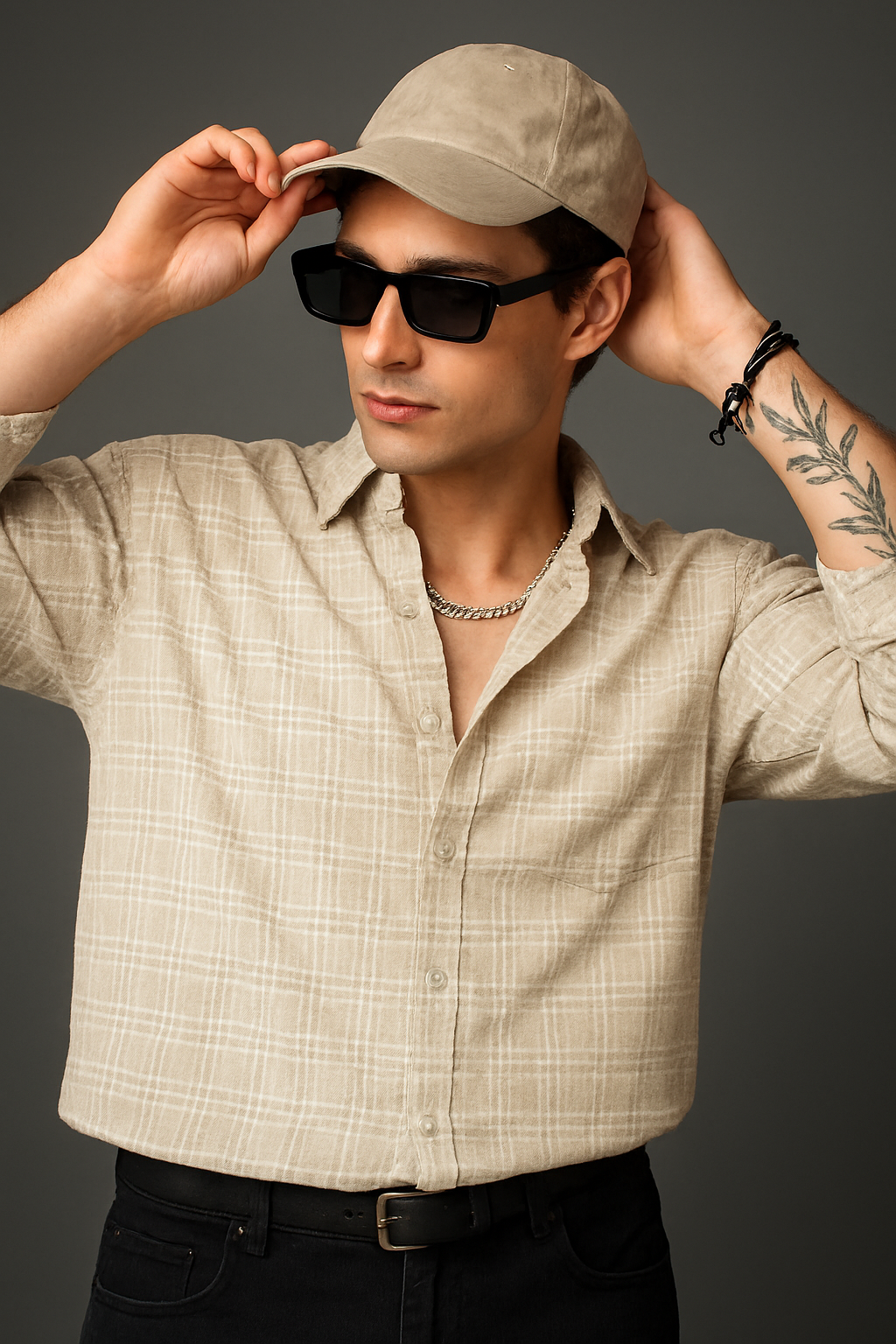 Men’s Casual Cotton Shirt – Boxy Fit, Seersucker Check Pattern