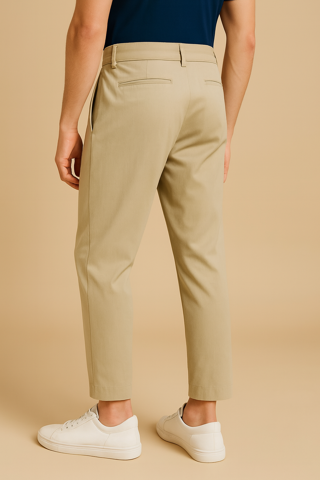 Beige Relaxed Fit Cotton Blend Trousers