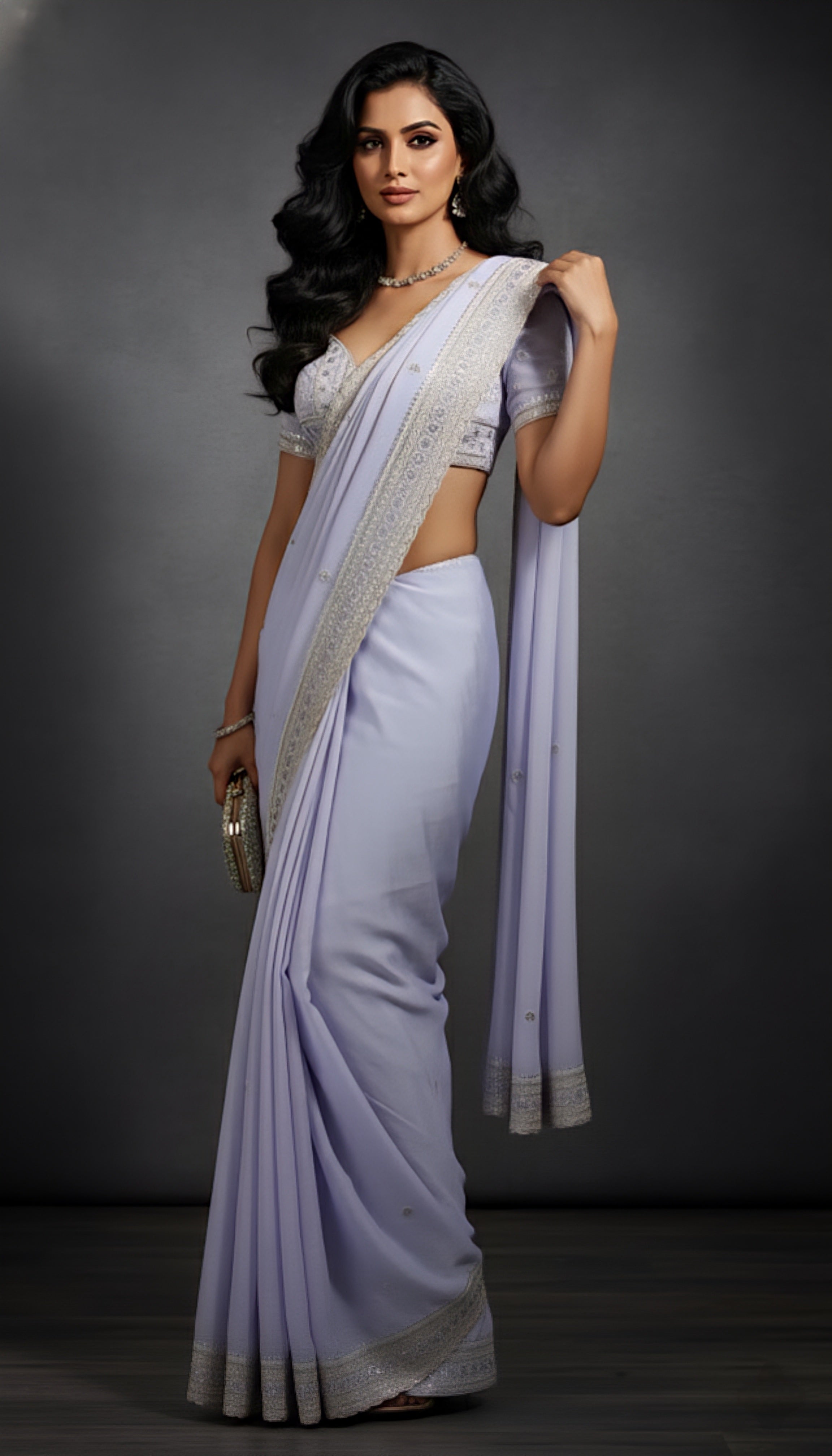 Graceful Sky Blue Tissue Saree with Handcrafted Sequin Detailing