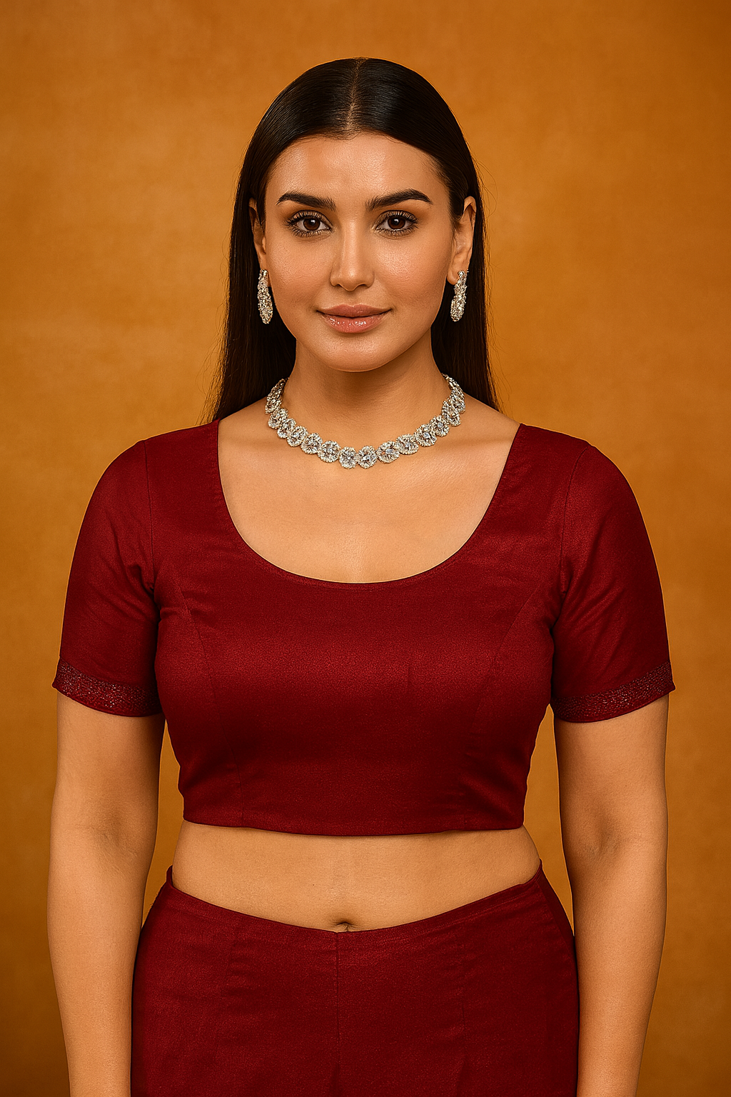 Crimson Red Pure Georgette Saree with Intricate Floral Embroidery & Scalloped Border