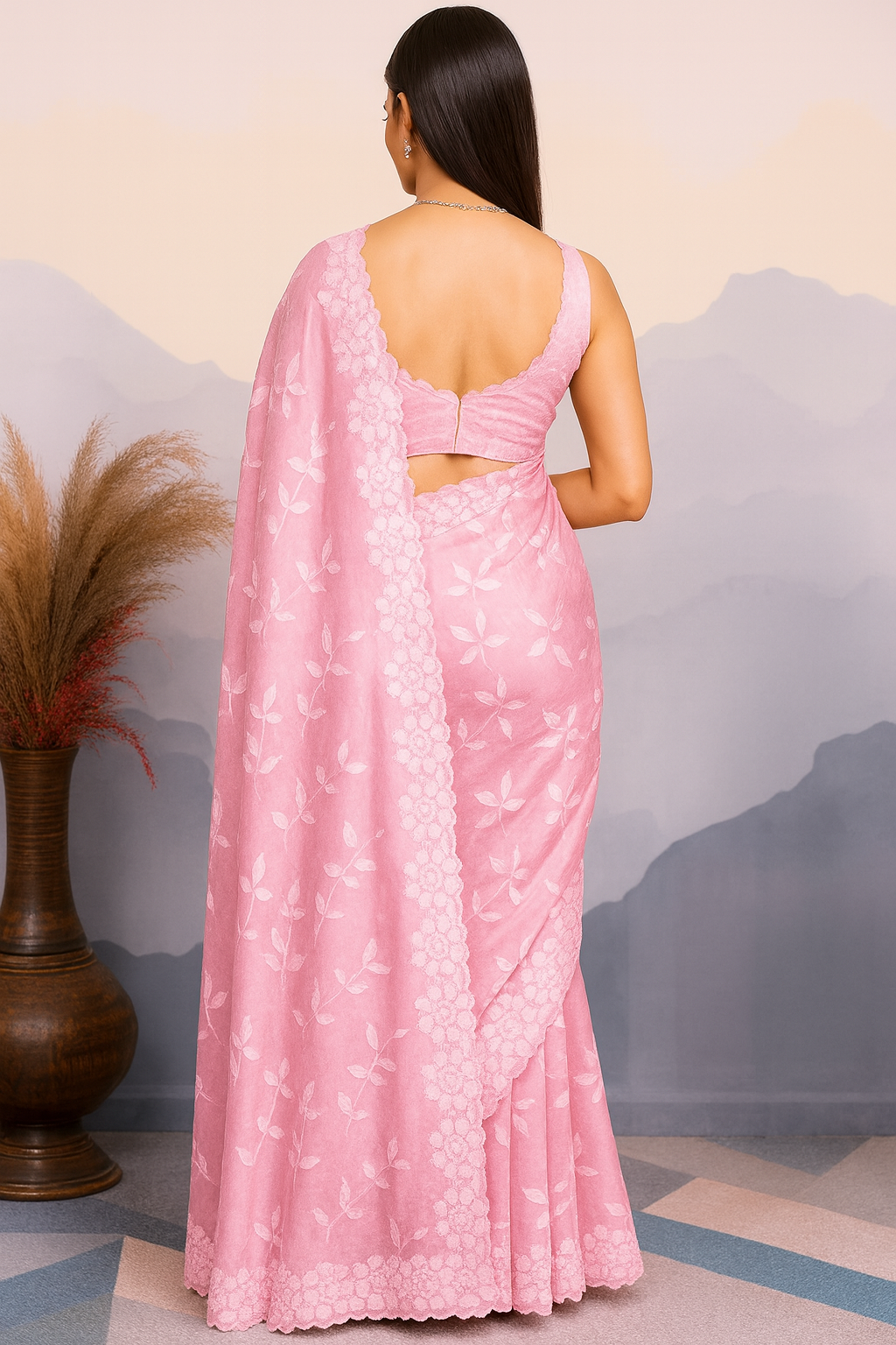 Blush Elegance Soft Silk Embroidered Saree
