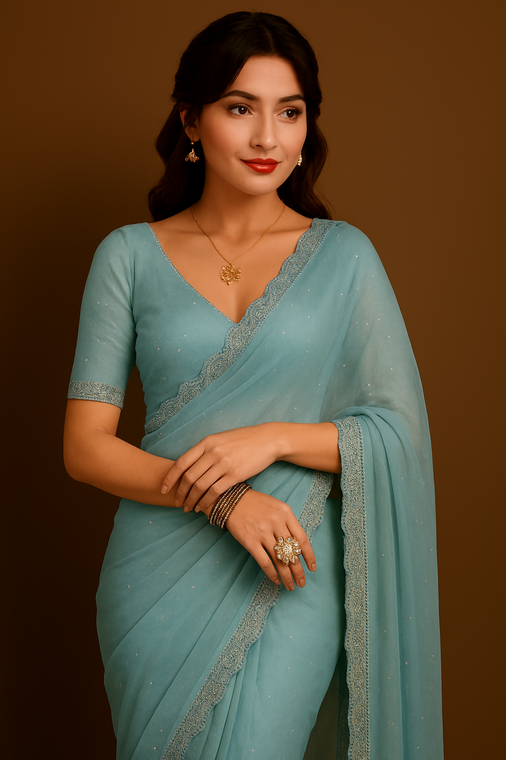 Premium Organza Saree with Sirosky Embellished Border – Green Edition
