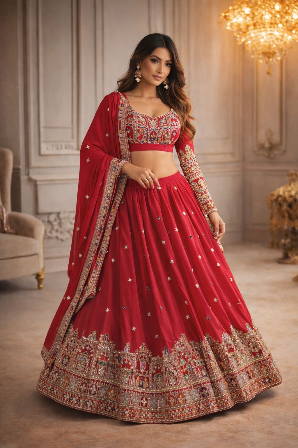 Royal Maroon Embroidered Silk Blend Lehenga Choli with Designer Dupatta