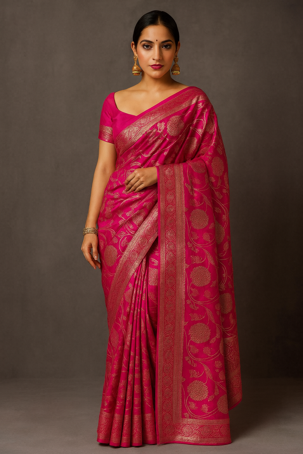 Pink Satin Saree with Elegant Woven Zari Work