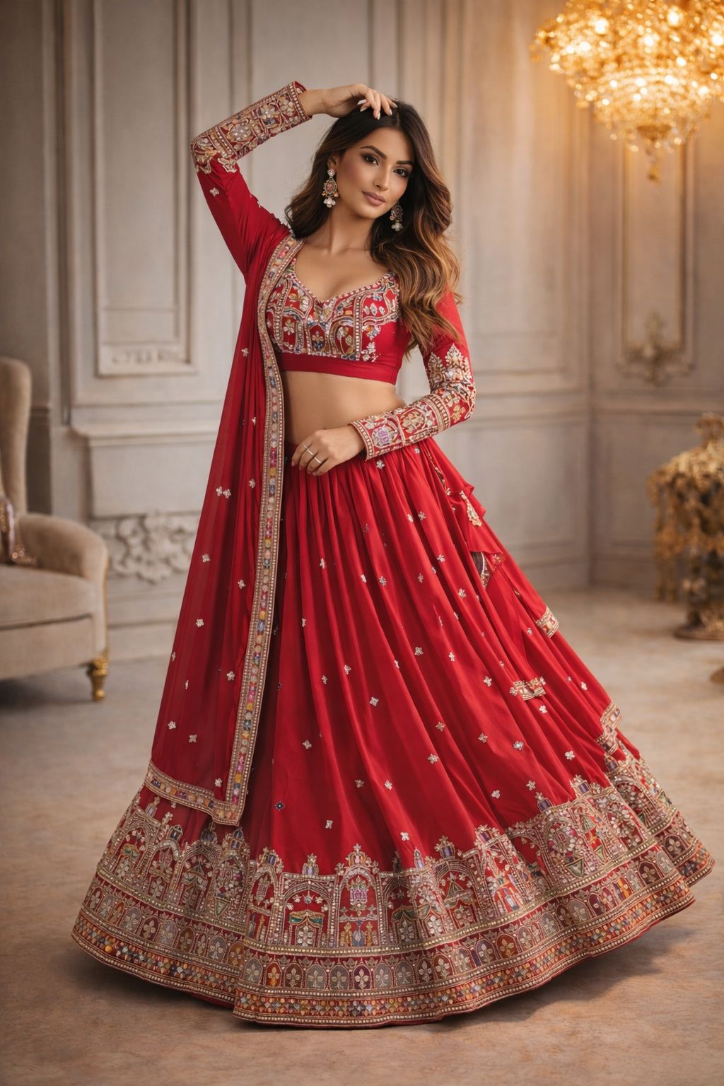 Royal Maroon Embroidered Silk Blend Lehenga Choli with Designer Dupatta