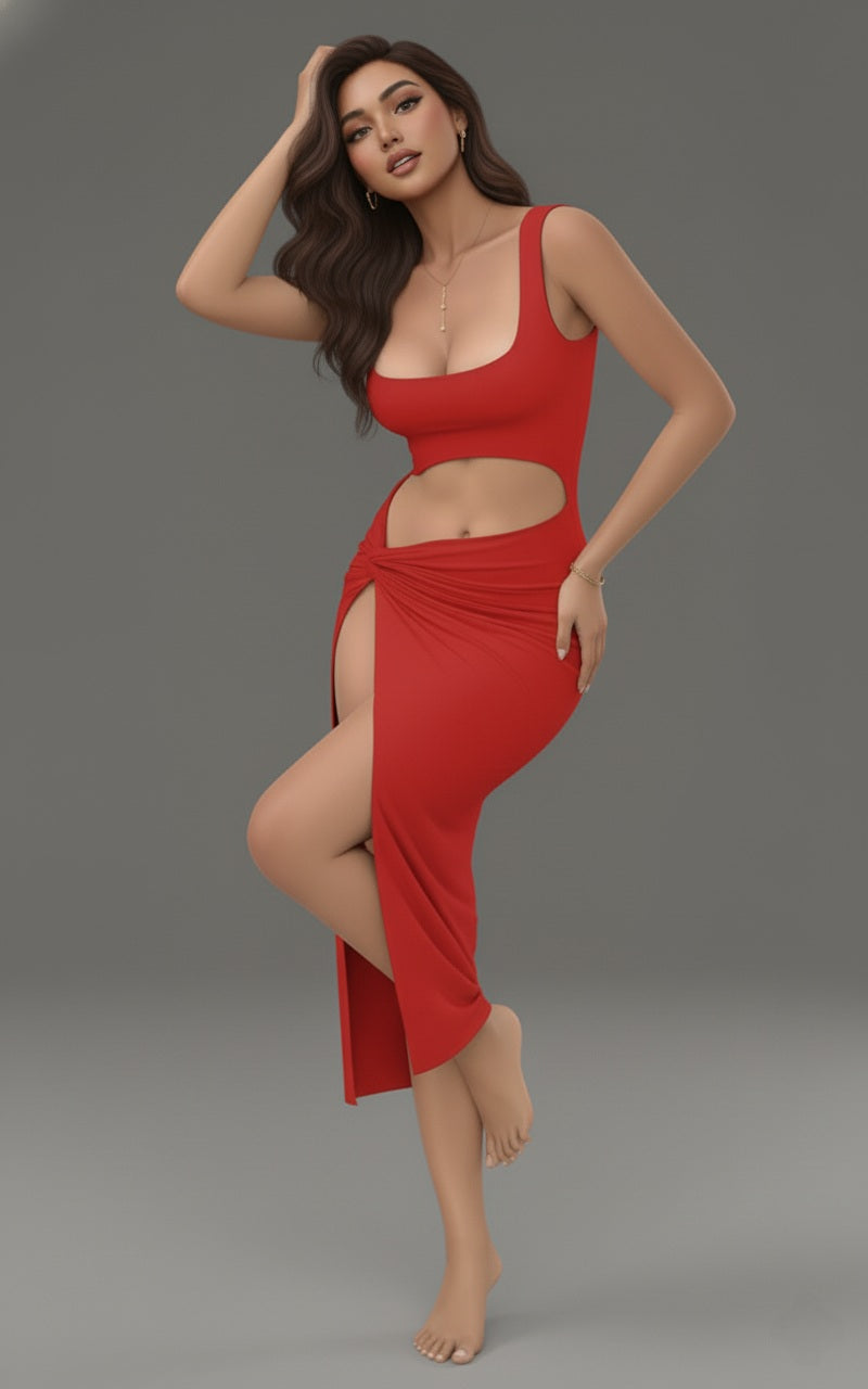 Scarlet Square-Neck Bodycon Midi Dress