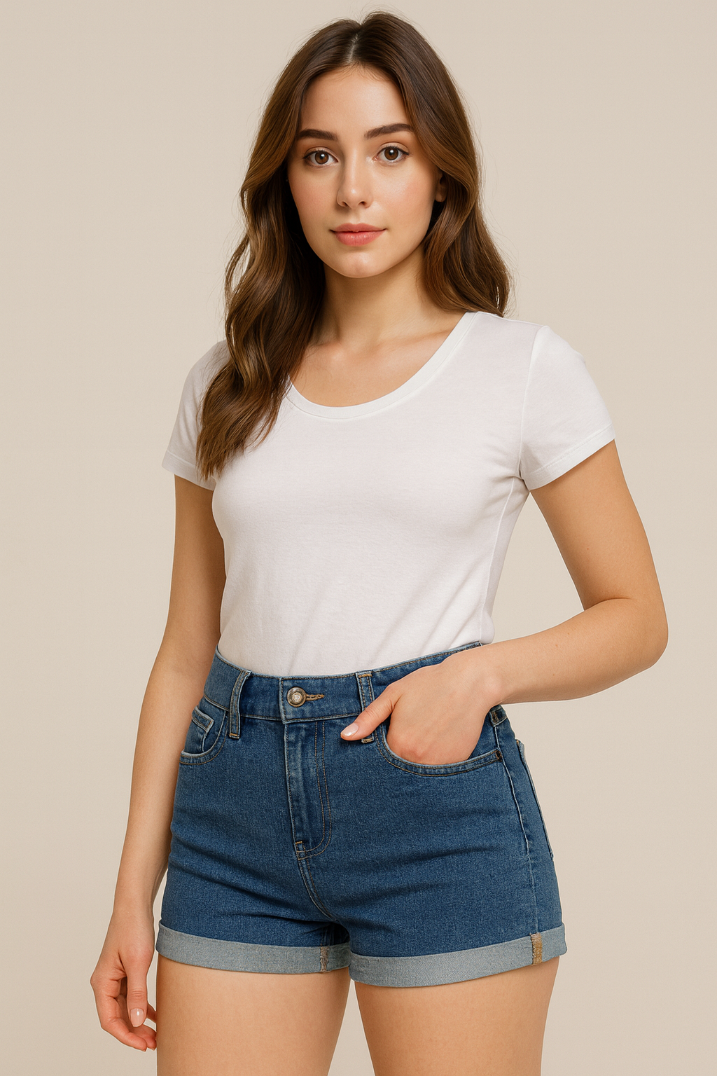 Women’s Solid Blue High-Waist Denim Shorts