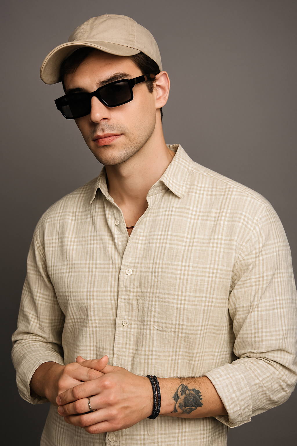 Men’s Casual Cotton Shirt – Boxy Fit, Seersucker Check Pattern
