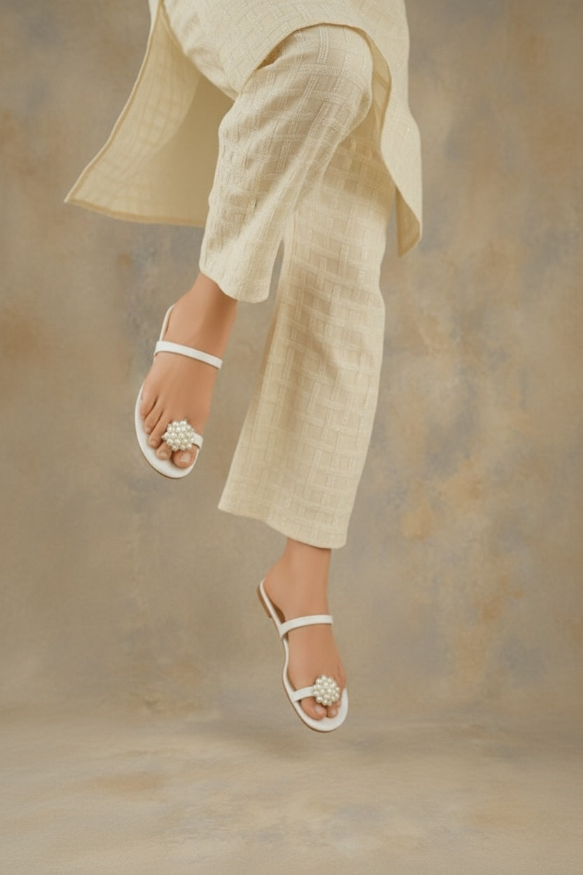 White Luxe Open-Toe PU Flats