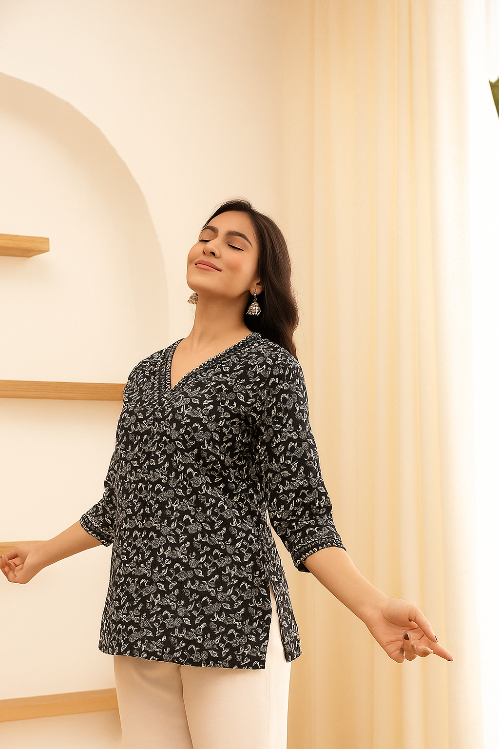 Stylish Women’s Black Printed Short Kurti