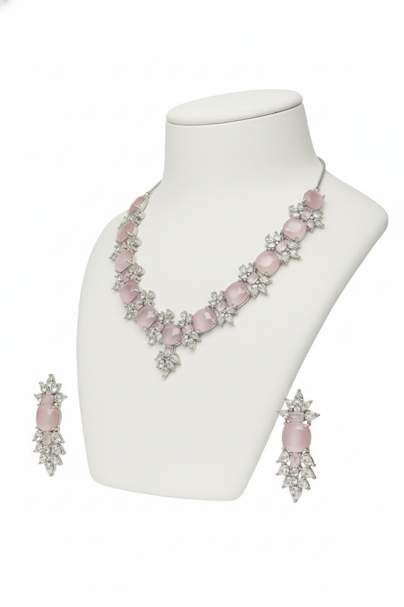 Premium Silver-Plated American Diamond Jewellery Set