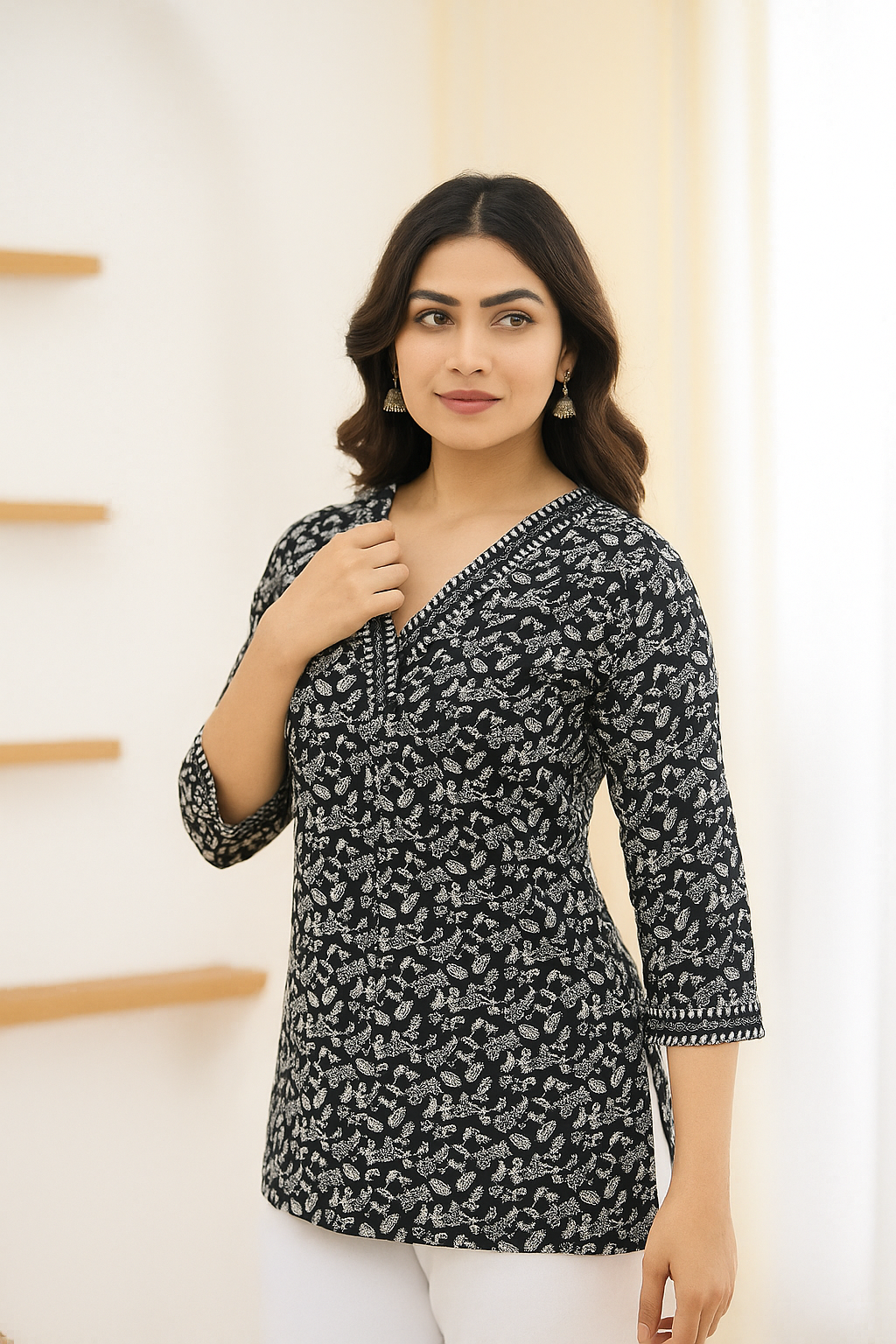 Stylish Women’s Black Printed Short Kurti