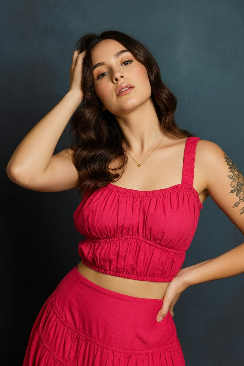 Blush Pink Cotton Co-ord Set (Top & Skirt)