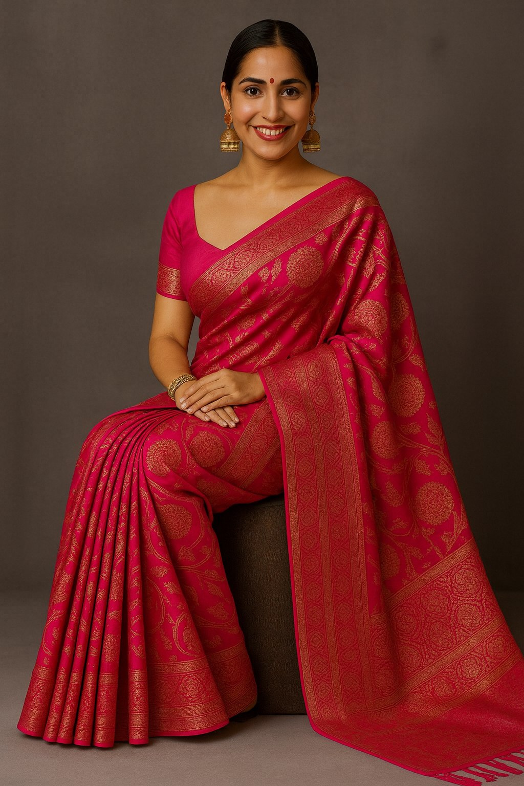 Pink Satin Saree with Elegant Woven Zari Work