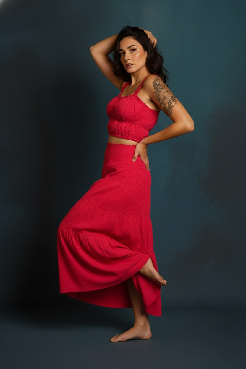 Blush Pink Cotton Co-ord Set (Top & Skirt)