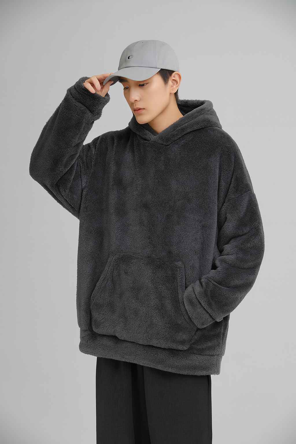 Men's Autumn & Winter Polar Fleece Solid Color Hooded Sweatshirt