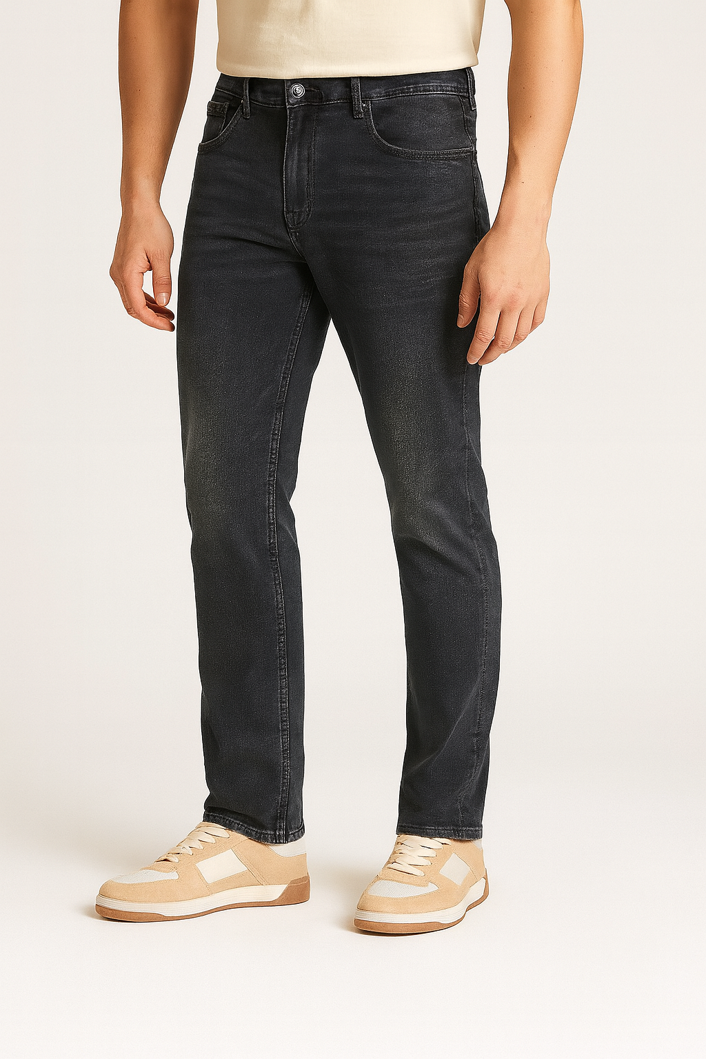 Dark Wash Straight Fit Stretch Jeans for Men