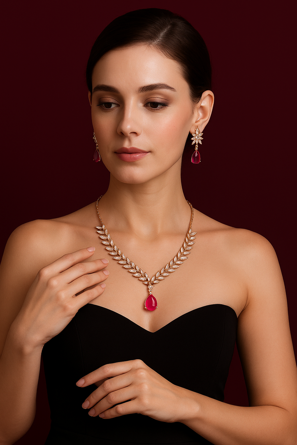 Rose Gold-Plated American Diamond Necklace & Earring Set