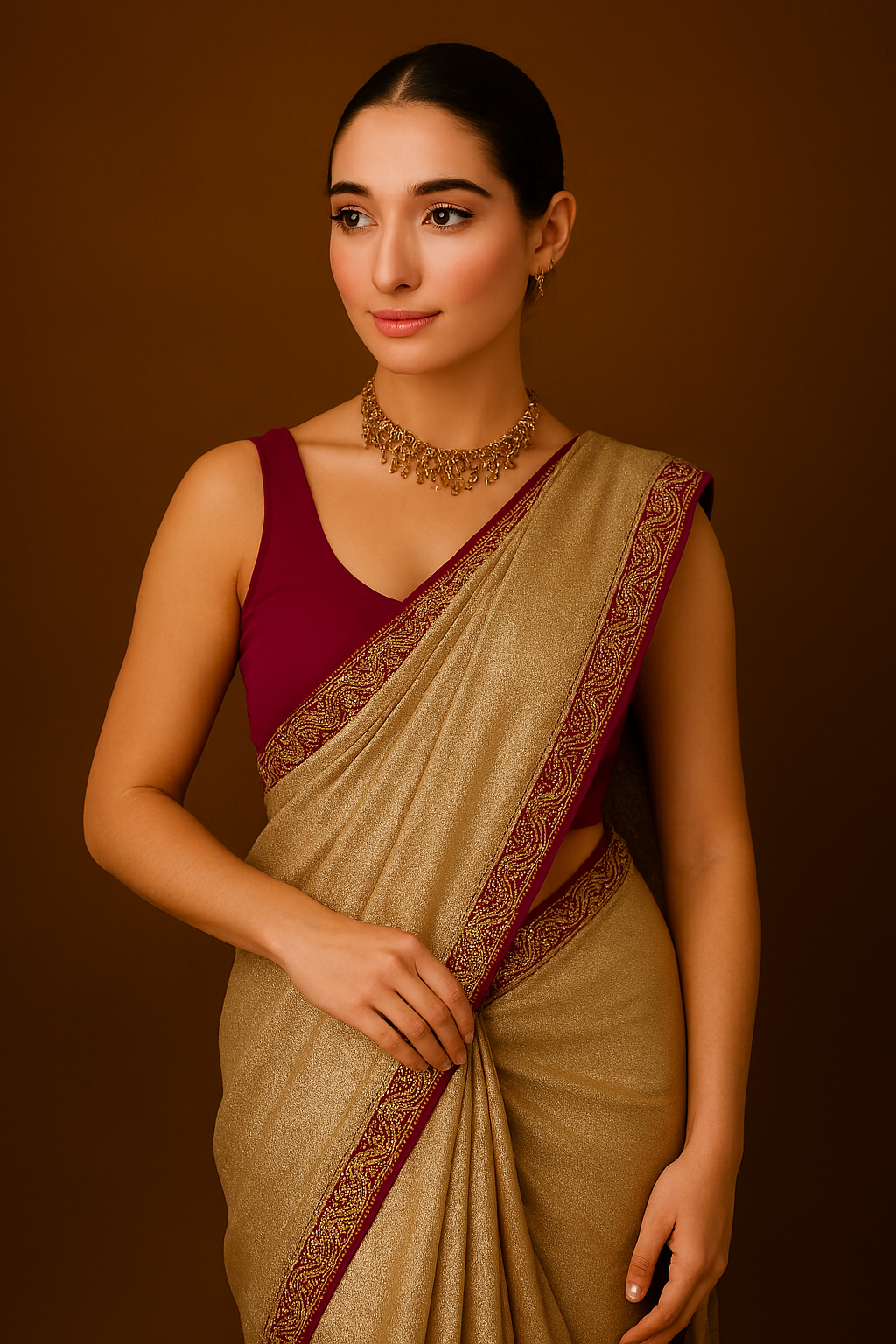 Elegant Organza Saree with Maroon Embroidered Border & Matching Blouse