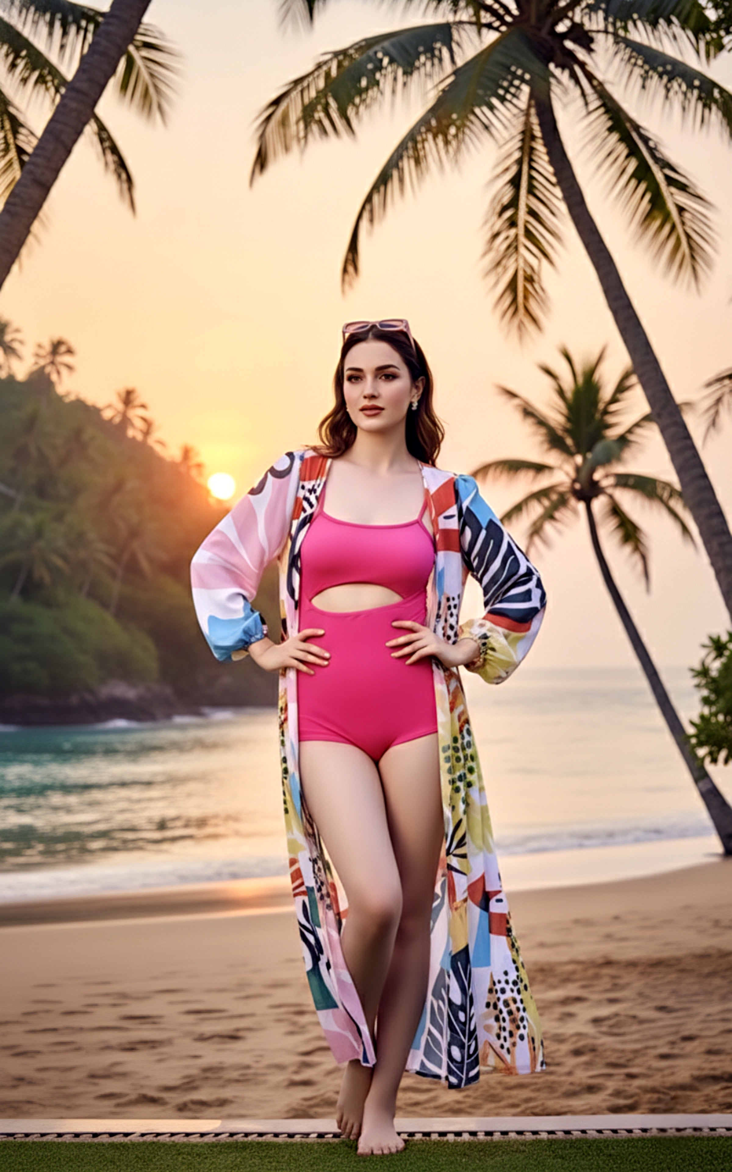 AzureBloom Tie-Up Flared Beach Cover-Up Dress