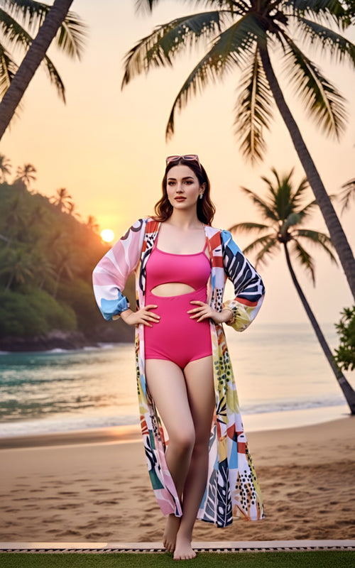 AzureBloom Tie-Up Flared Beach Cover-Up Dress