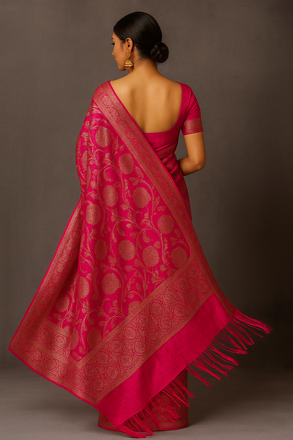 Pink Satin Saree with Elegant Woven Zari Work