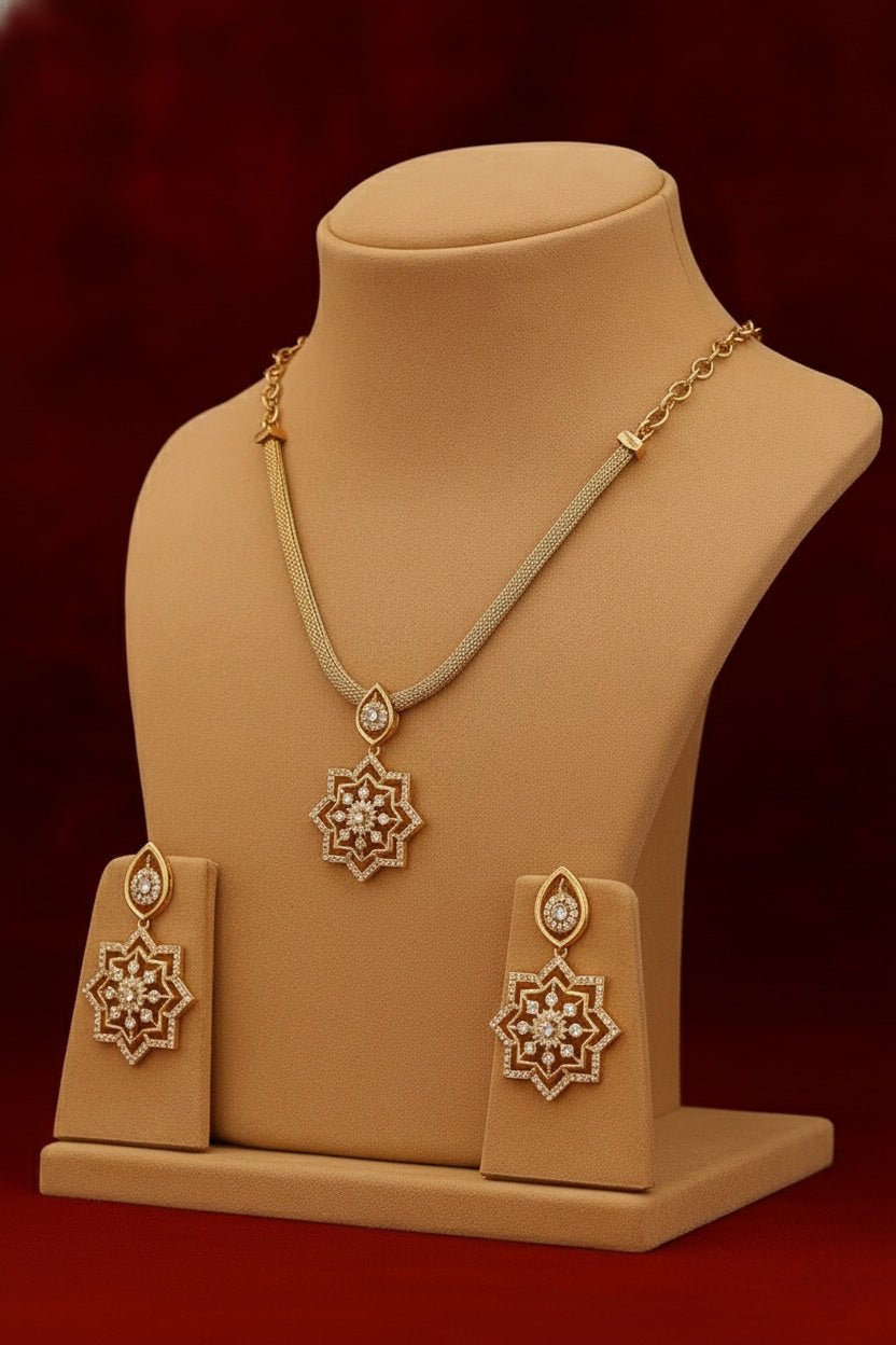 Graceful Gold-Toned Brass Jewellery Set with Crystal Accents