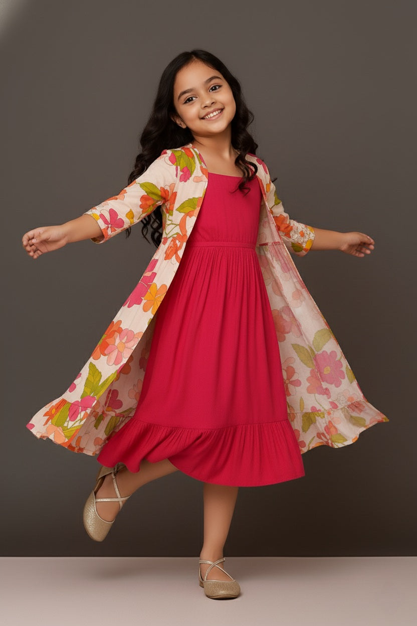 Pink Square-Neck Fit & Flare Dress – Cotton Maxi Style