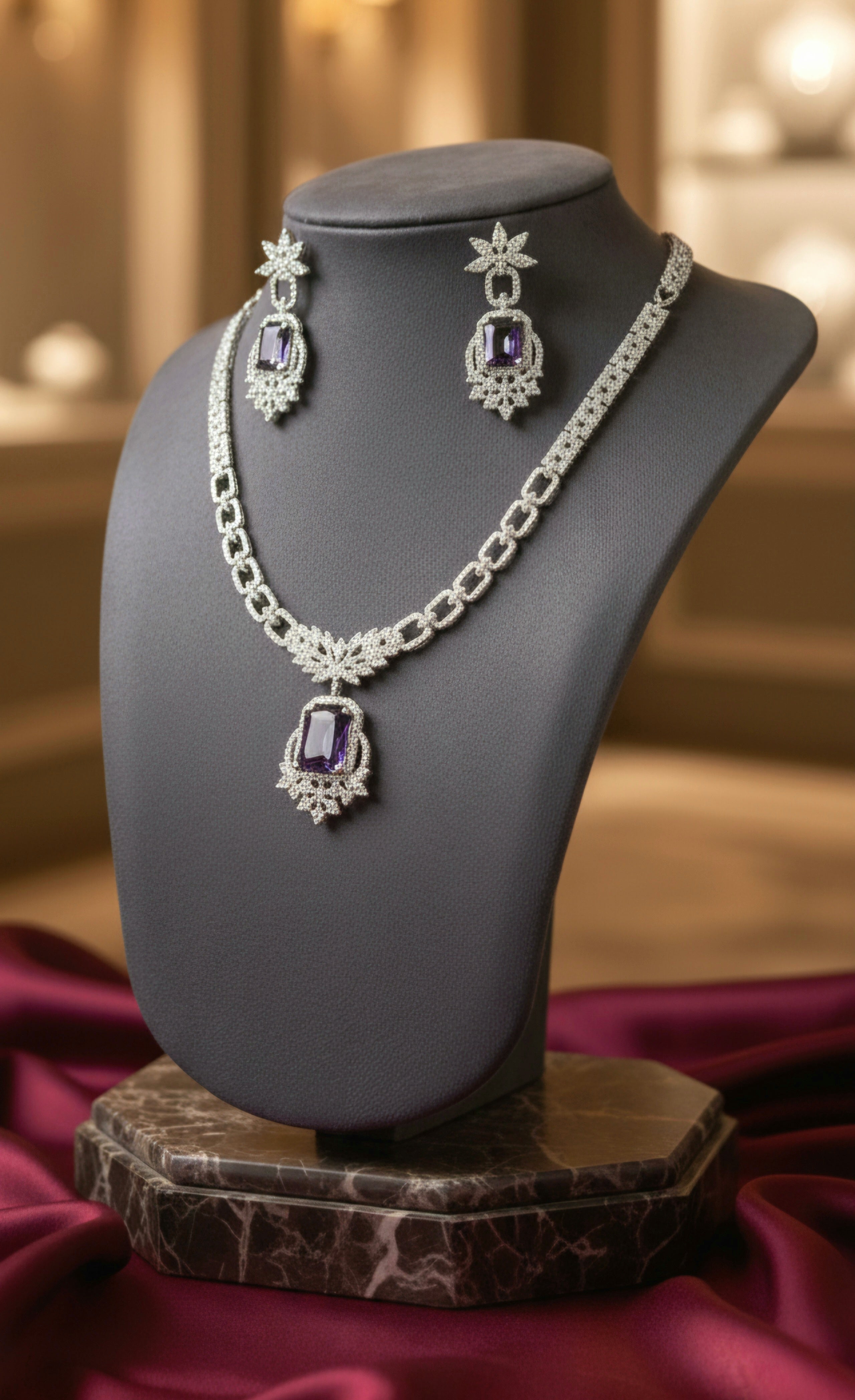 Luxury Spark Amethyst Accent Necklace Set for Elegant Evenings