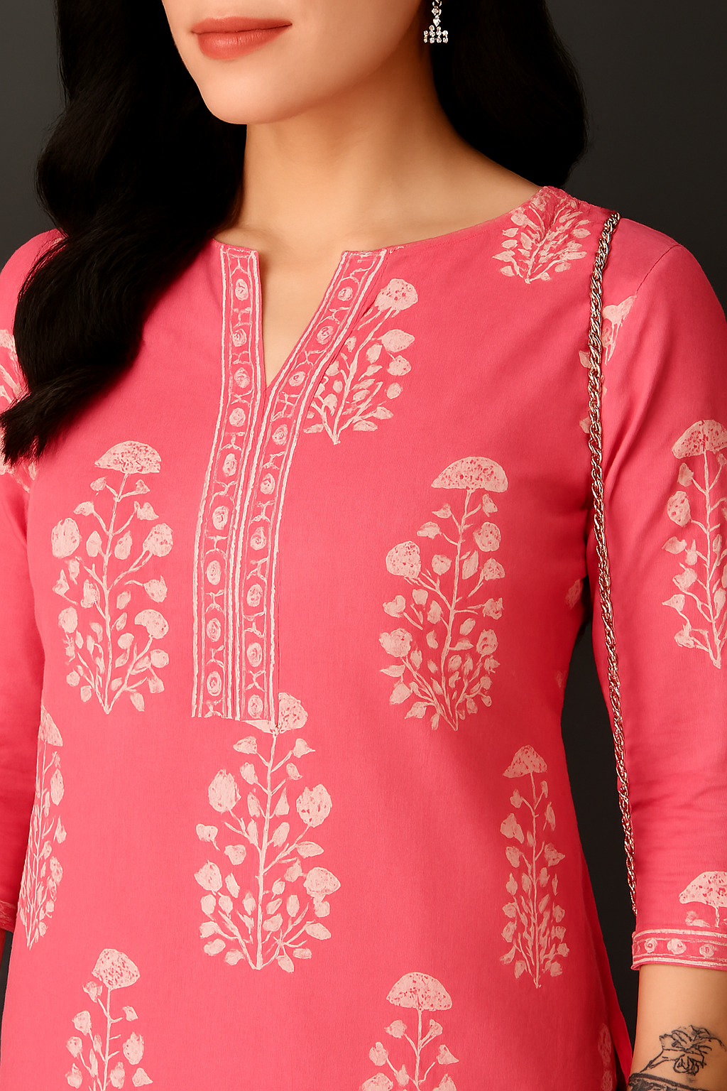 Elegant pink straight Pure Cotton kurti