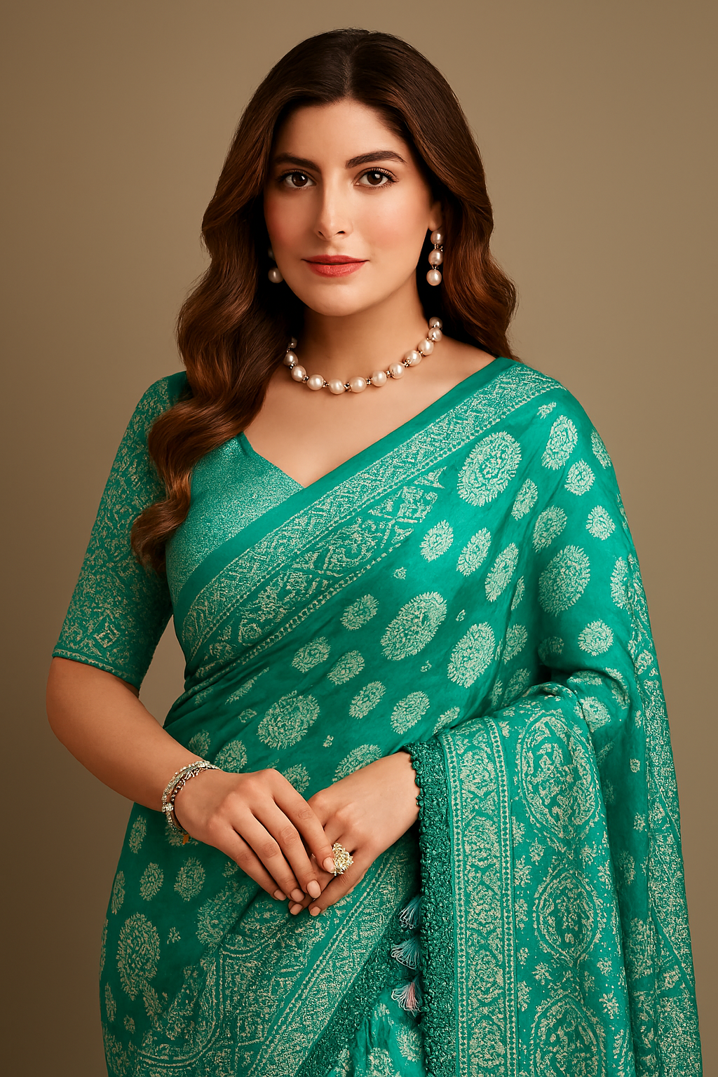 Georgette Green Majura Silver Zari Saree
