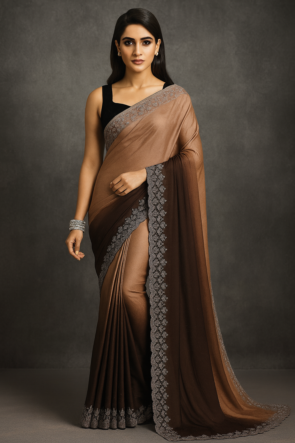 Elegant Chinon Embellished Two-Tone Saree with Matching Blouse