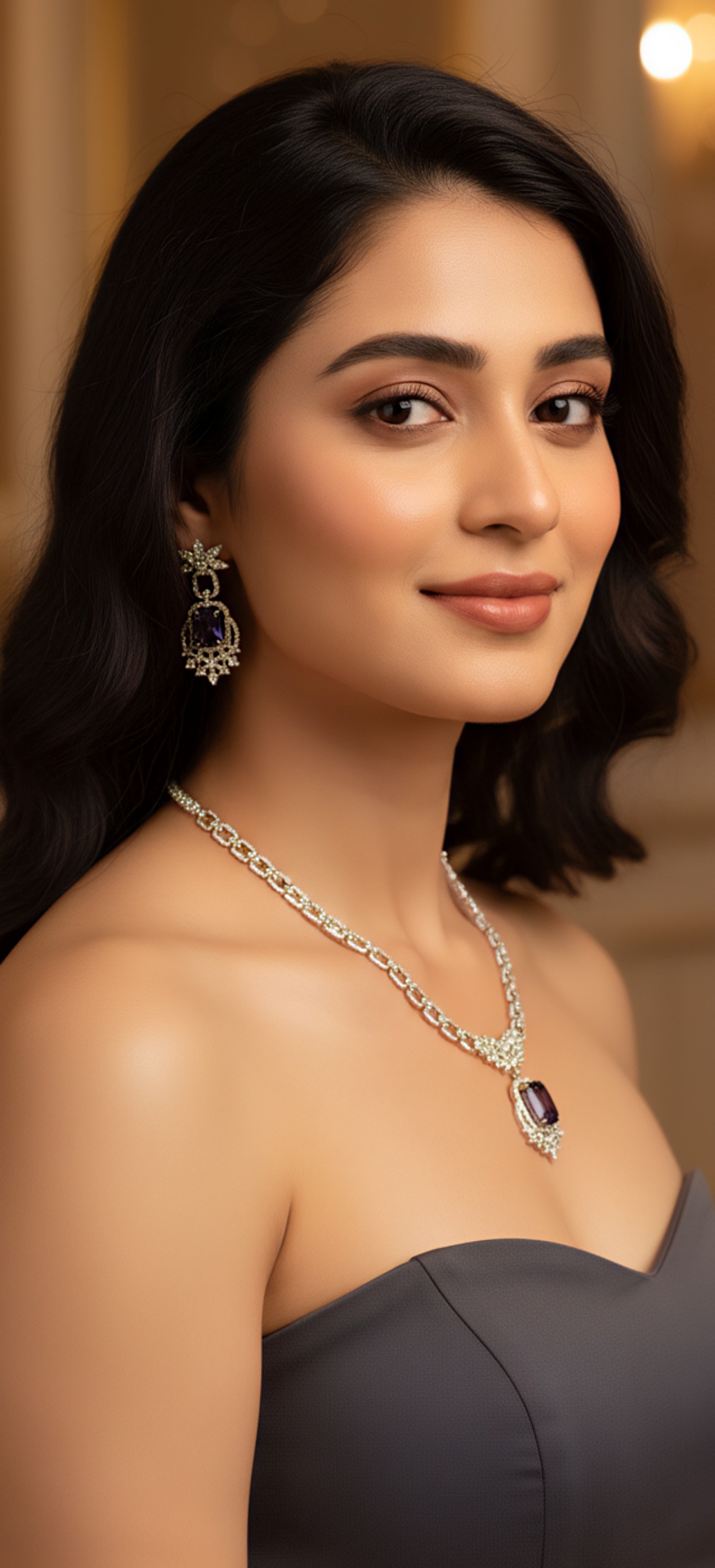 Luxury Spark Amethyst Accent Necklace Set for Elegant Evenings