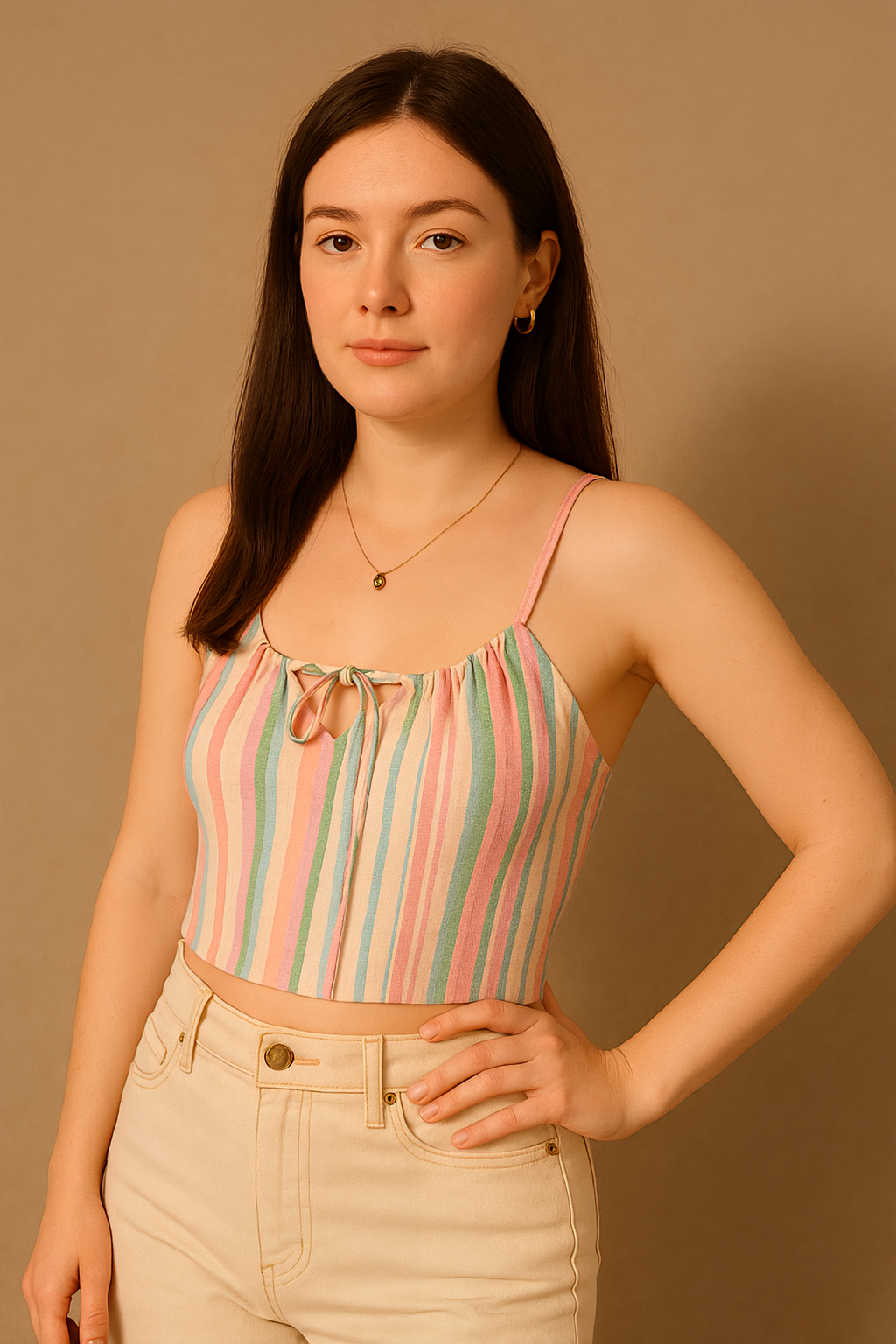 Multicoloured Abstract Print Cotton Strappy Crop Top