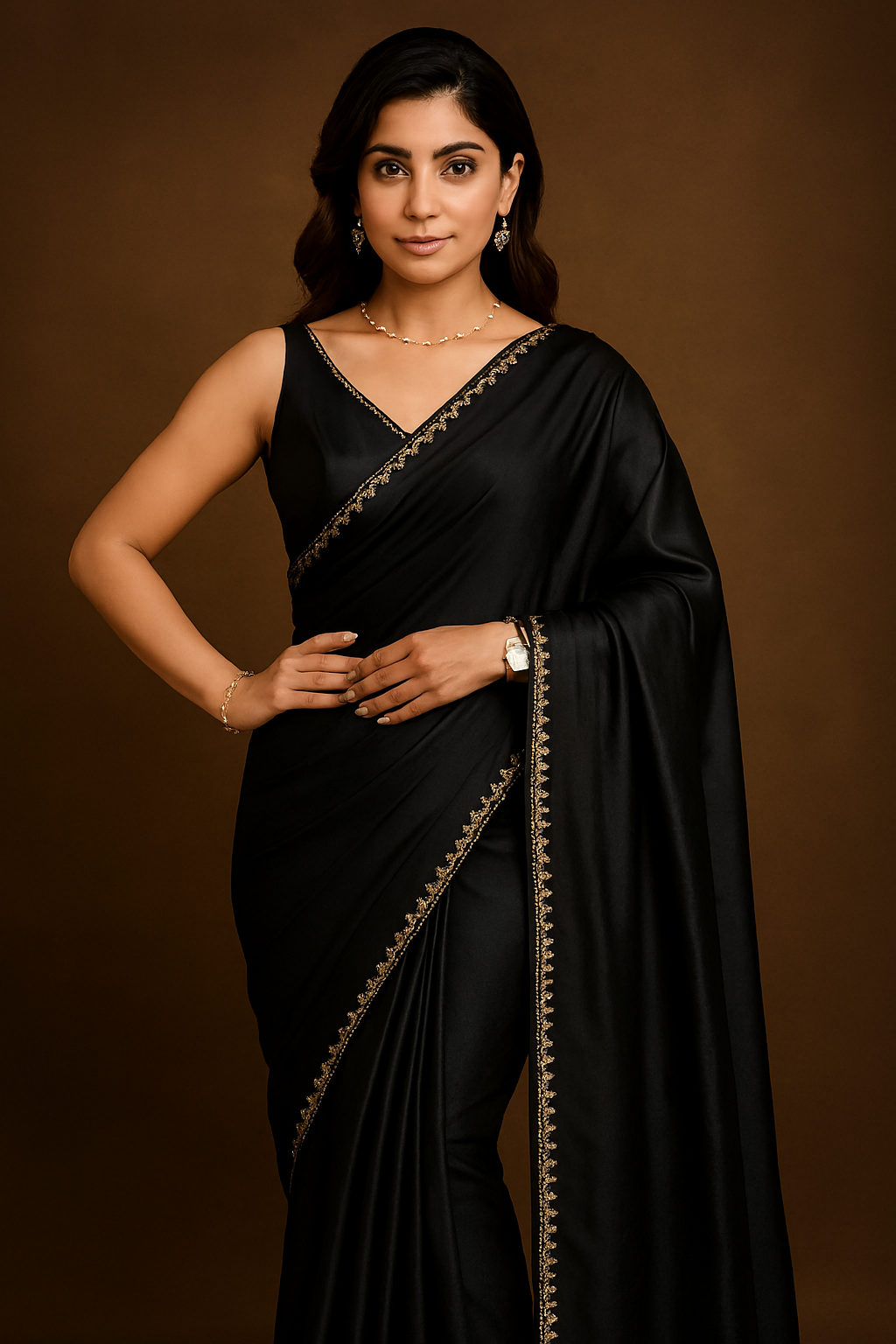 Ultra-Soft Black Two-Tone Diamond Saree – Premium Italian Silk