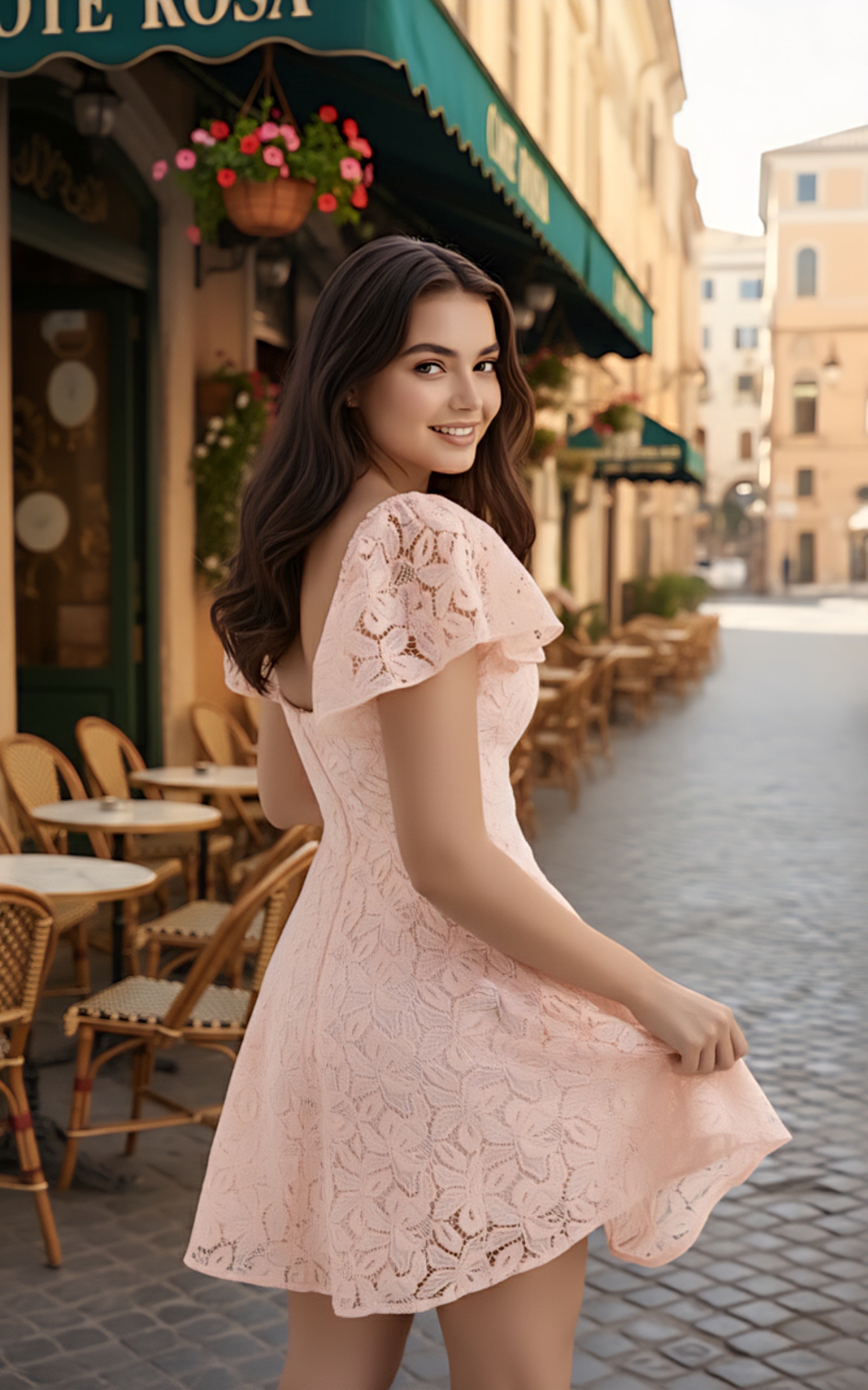 Elegant Pink Fit & Flare Dress with Sweetheart Neck & Flutter Sleeves