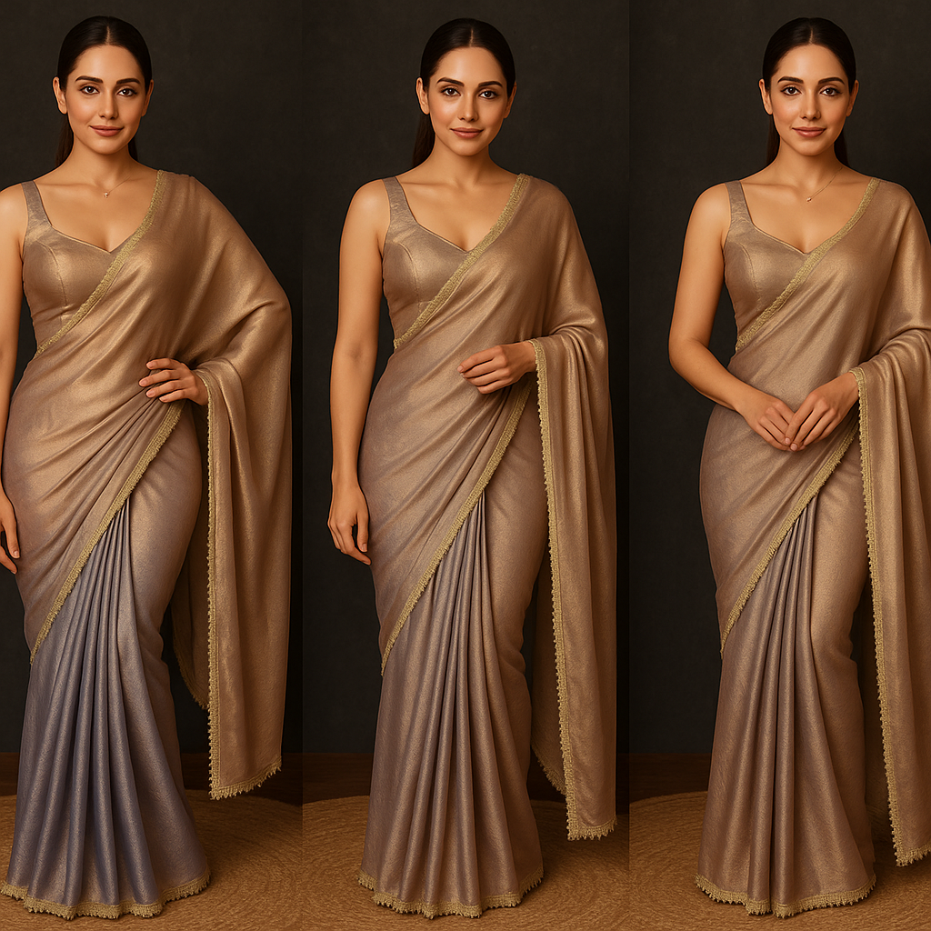Gunmetal Blue Solid Tissue Saree with Unstitched Blouse Piece