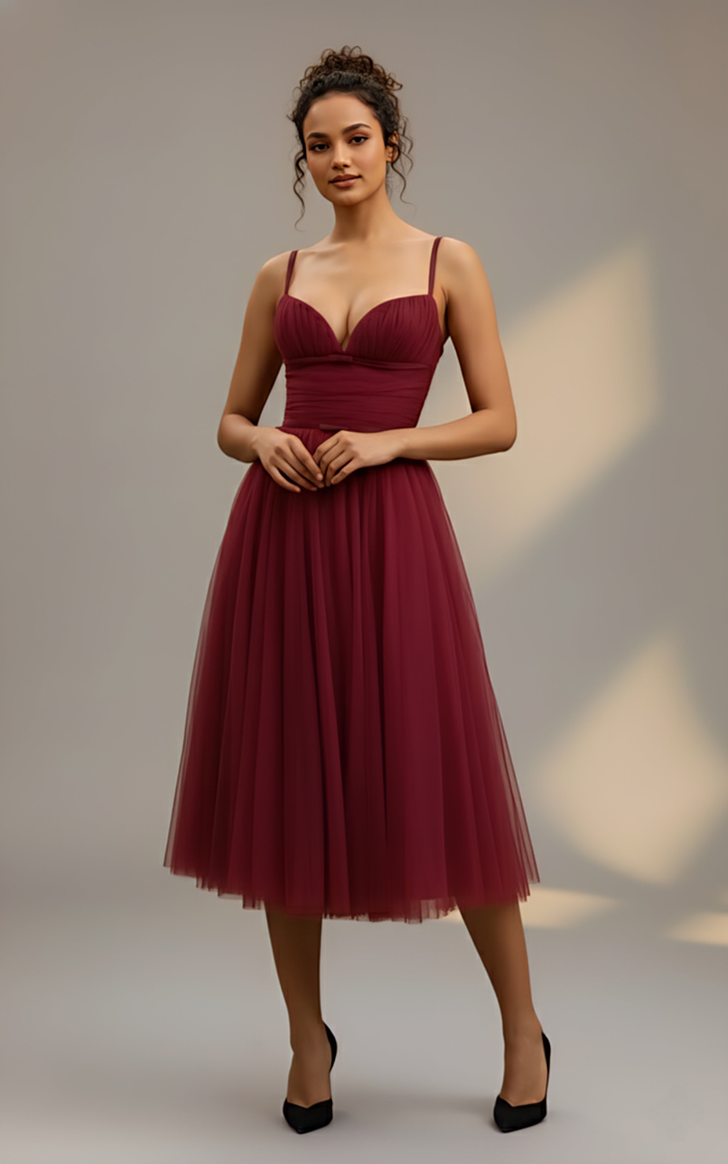 Maroon Sweetheart Neck Fit & Flare Midi Dress
